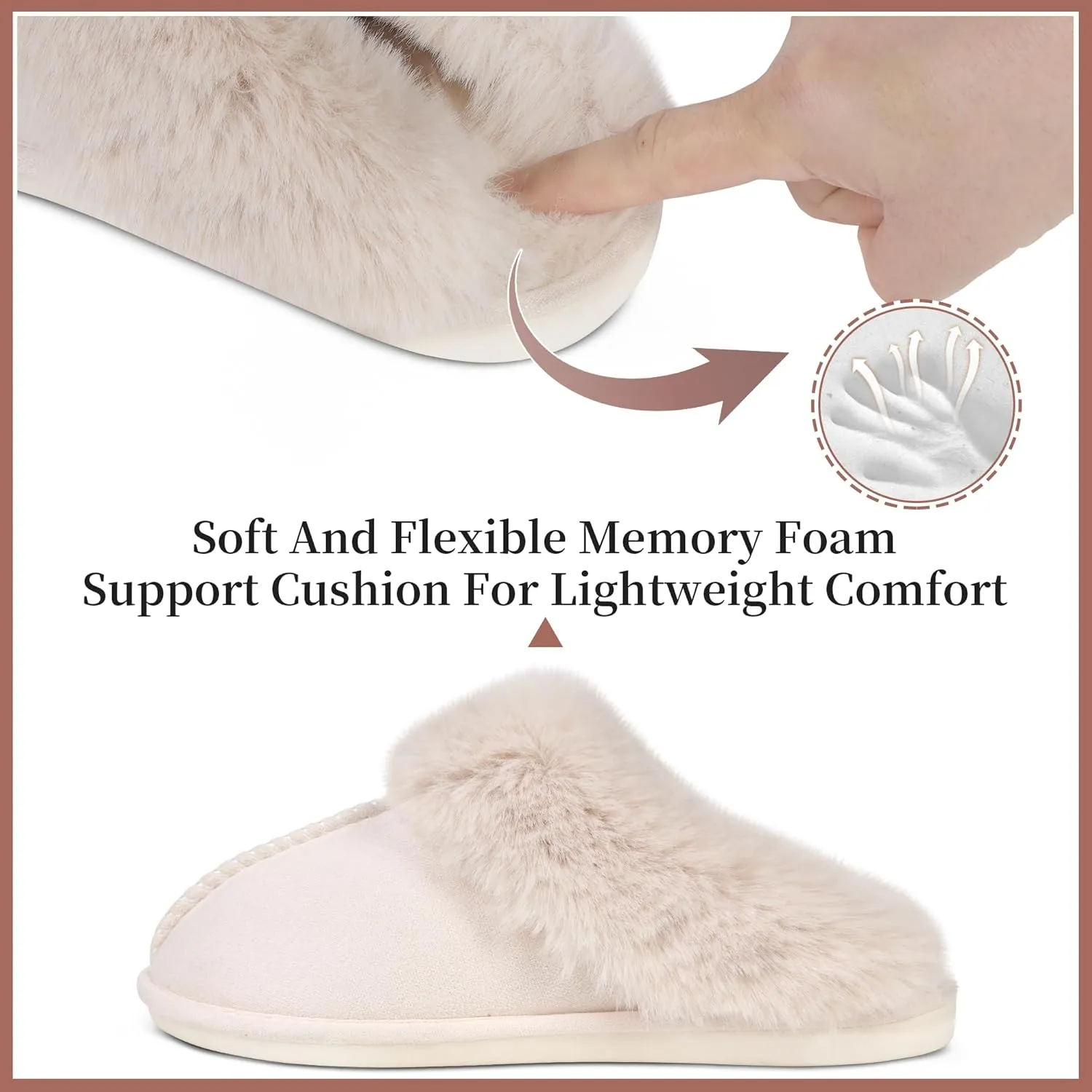 SNOWDROP Women's Memory Foam Slippers - Non-Slip Soft Warm Cozy Fluffy Fuzzy Faux Fur - Indoor Outdoor House Footwear