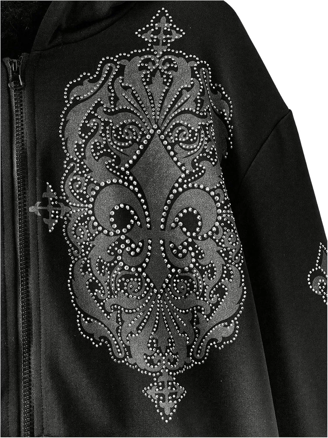 SOLY HUX Women's Y2K Zip Up Hoodie Streetwear Graphic Hoodies Y2k Jacket with Faux Fur Collar 90s Fall Gothic Outfits