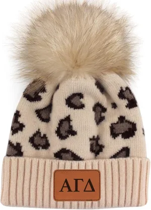 Sorority Shop - Alpha Gamma Delta Beanie Hat - Leopard Print - AGD Name Patch