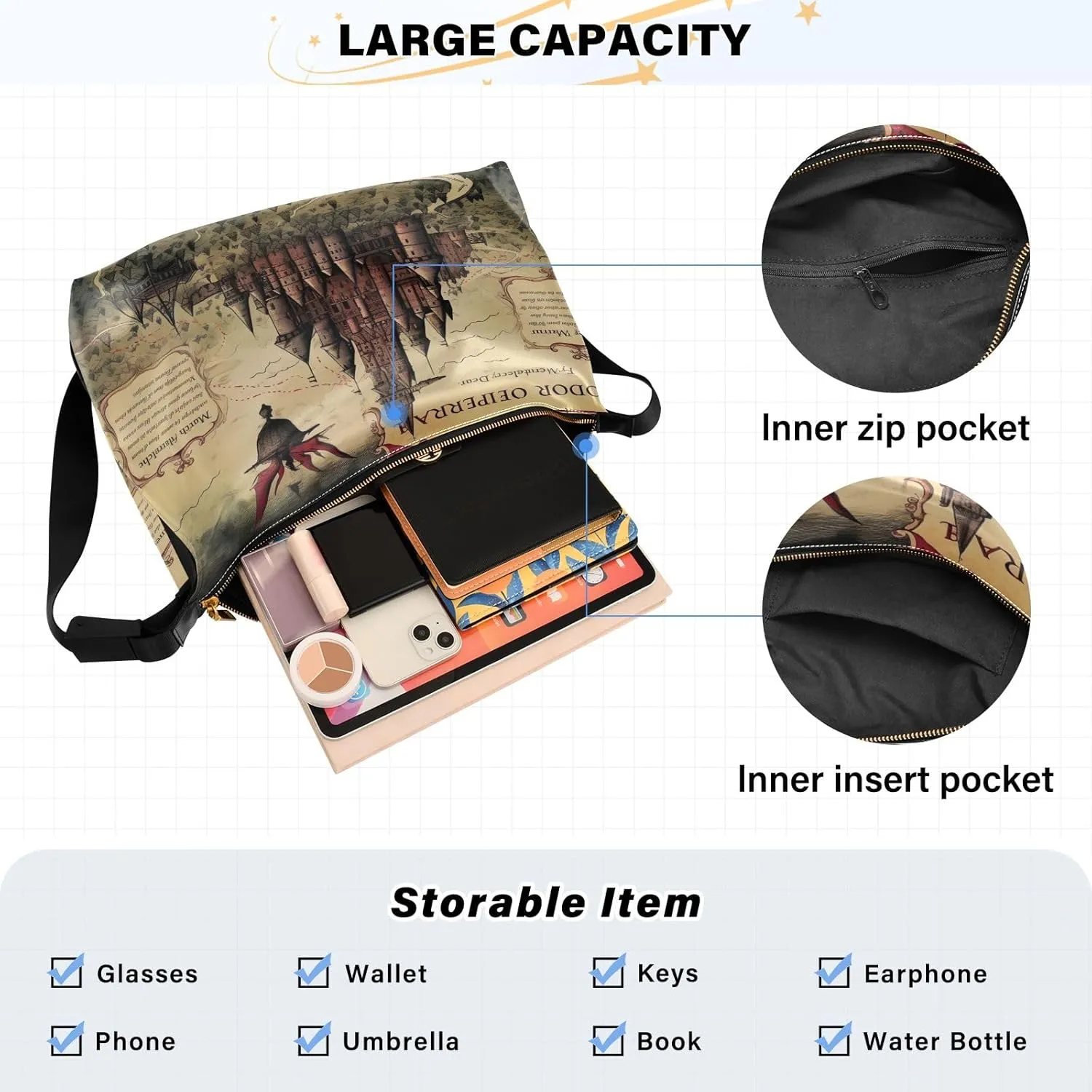 Space Large Leather Crossbody Bag, Shoulder Sling Bag for Men, Cross Body Leather Shoulder Bag