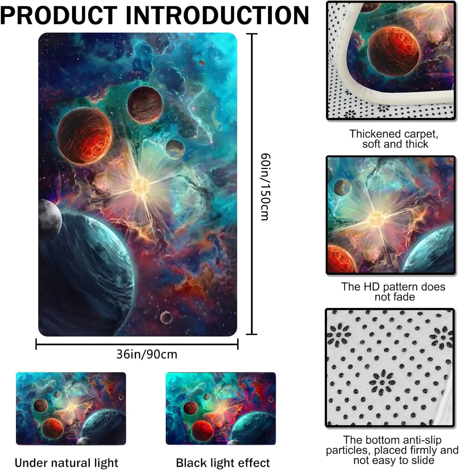Space Rug for Boys Room 3x5 ft Universe Outer Space Rugs for Kids Bedroom Space Carpet Solar System Galaxy Planet Printed Throw Rugs for Kids Bedroom