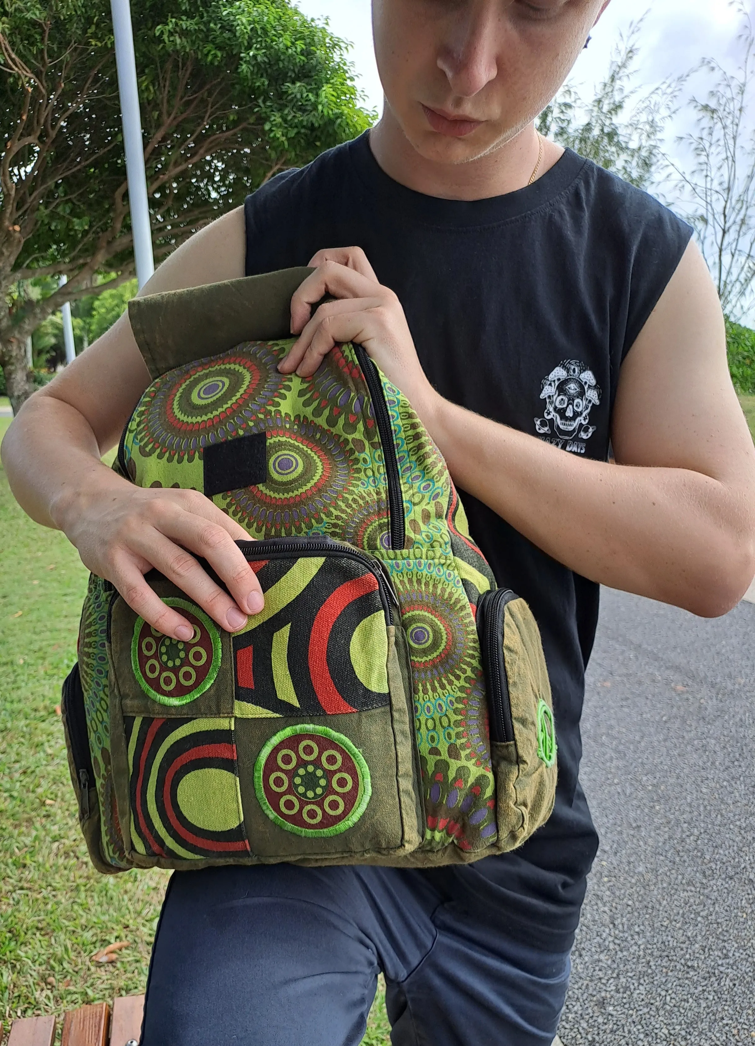 Spiral Stonewashed Patchwork Backpack