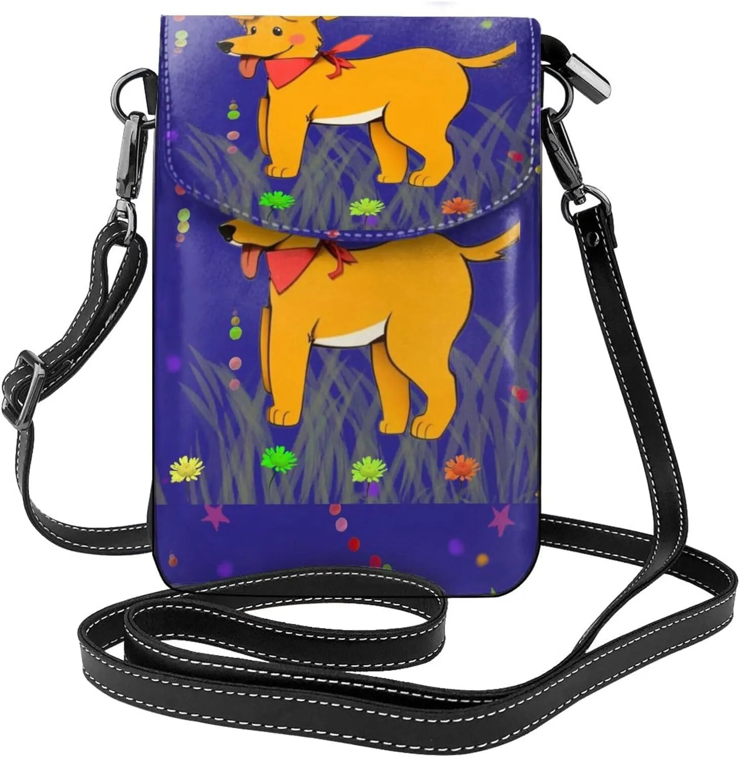 Spitting Tongue Cartoon Dog Crossbody Bag, Leather Crossbody Flap Mobile Phone Bag.* Fashion Tassel Wallet Designed For Women.