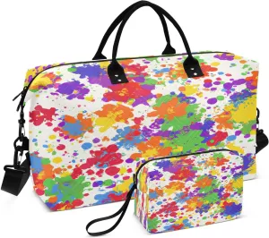Splatter Paint Floral Travel Duffel Bag, Shoulder Weekender Overnight Bags - Large Gym Bag with Wet Pocket