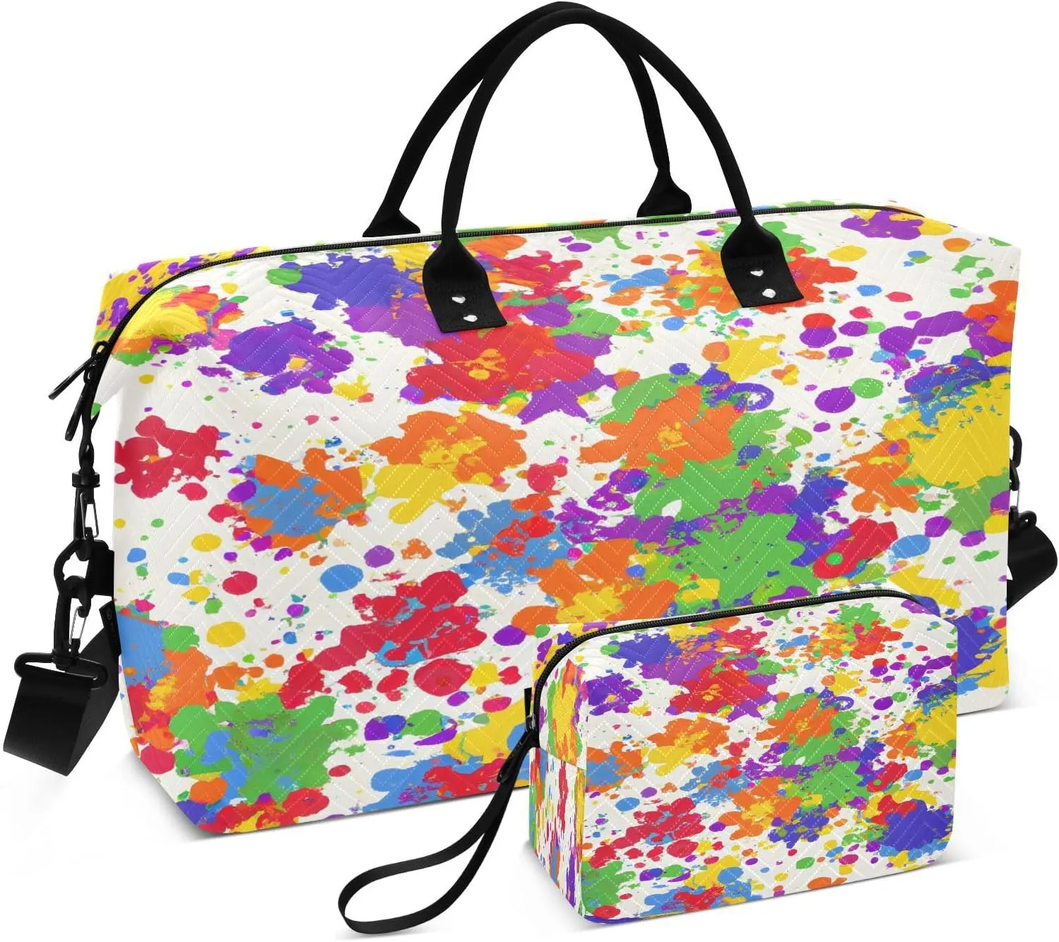 Splatter Paint Floral Travel Duffel Bag, Shoulder Weekender Overnight Bags - Large Gym Bag with Wet Pocket