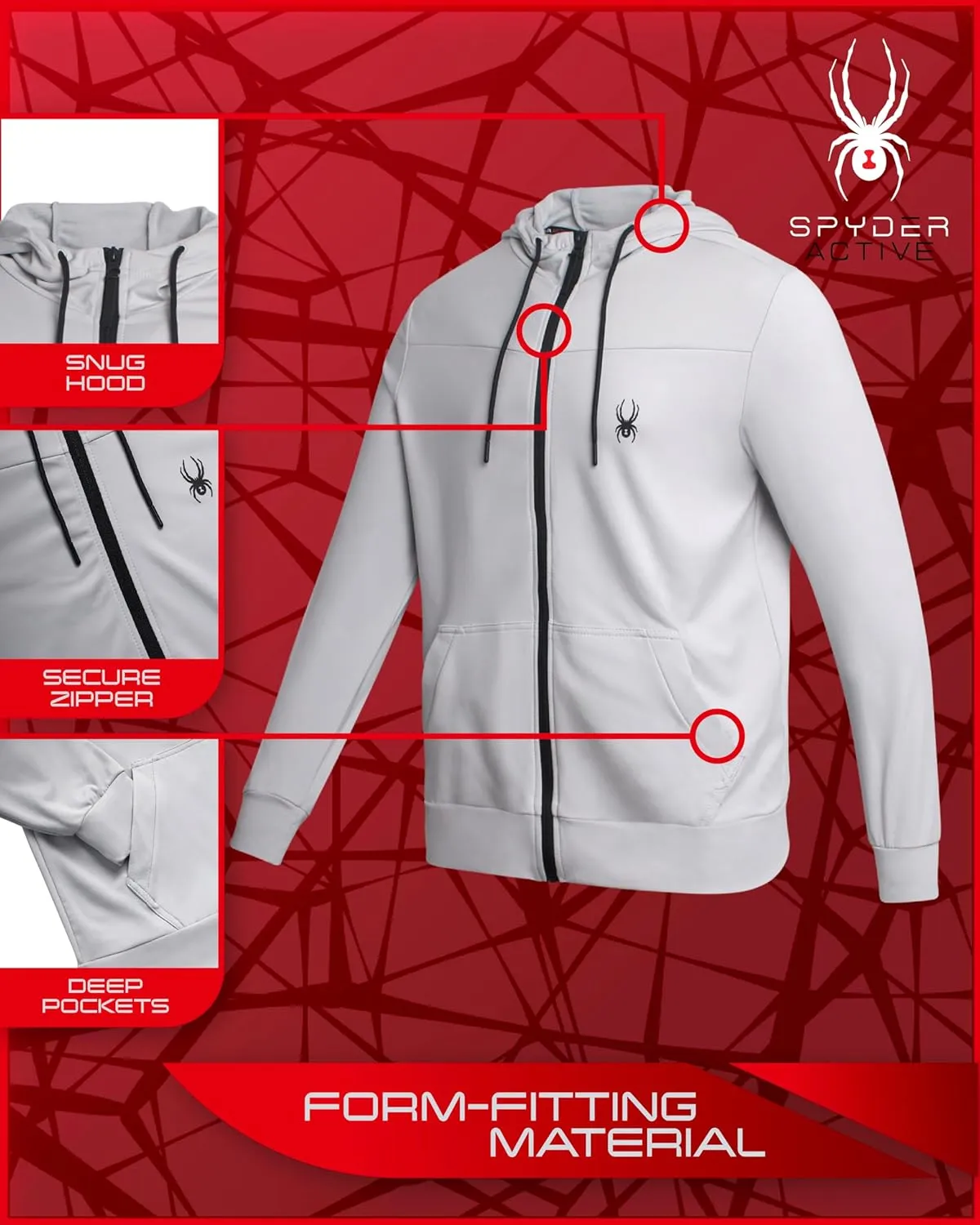 Spyder Men's Active Hoodie - Peached Super Plush Full Zip Up Hoodie Sweatshirt - Warm Outdoor Pullover Hoodies for Men (S-XL)