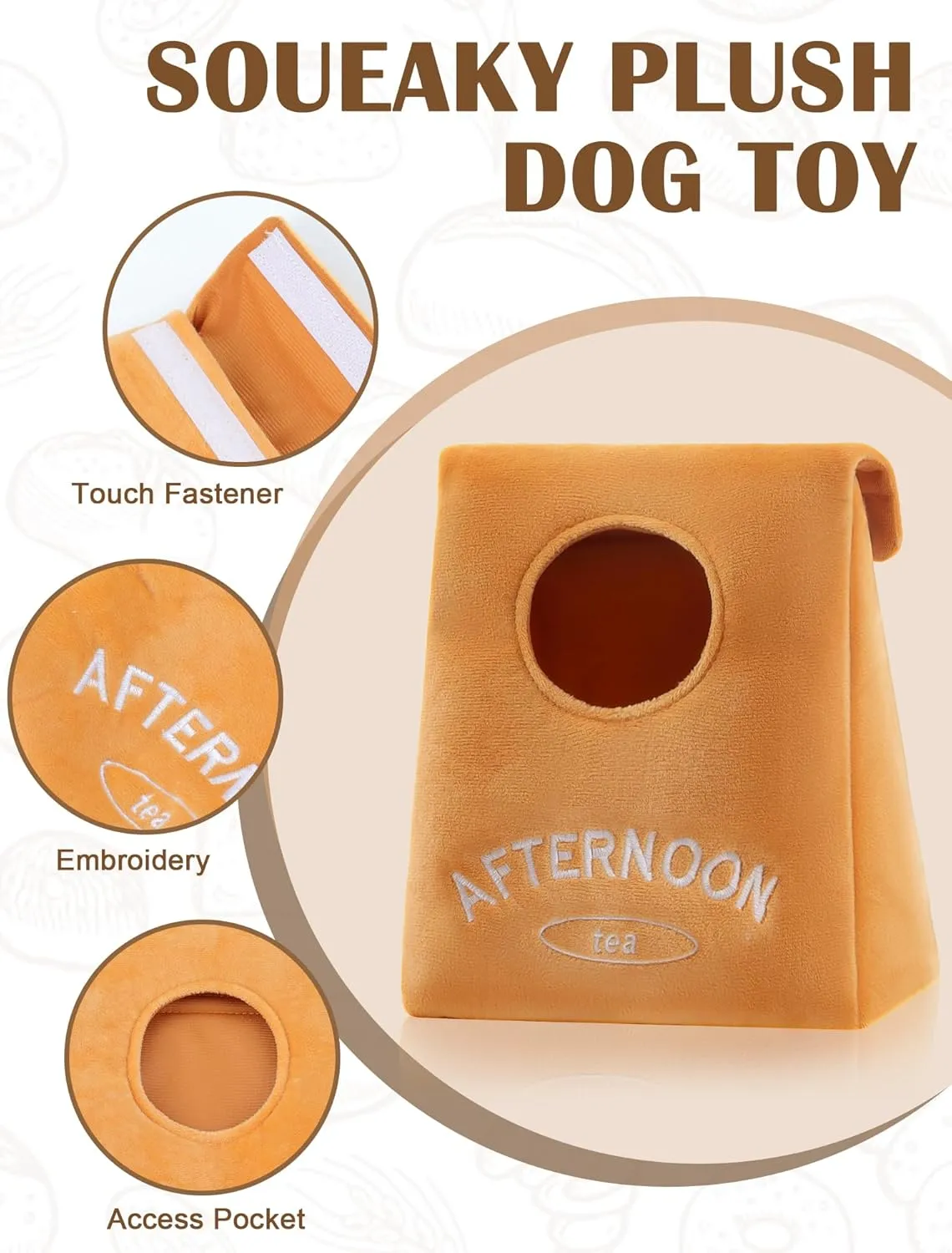 Squeaky Plush Dog Toys Turkey Dog Toy with a Bag Hide and Seek Dog Toy Stuffed Dog Chew Toys Interactive Pet Toys for Puppy Small Medium Dogs