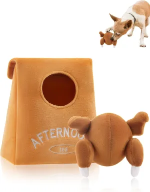 Squeaky Plush Dog Toys Turkey Dog Toy with a Bag Hide and Seek Dog Toy Stuffed Dog Chew Toys Interactive Pet Toys for Puppy Small Medium Dogs