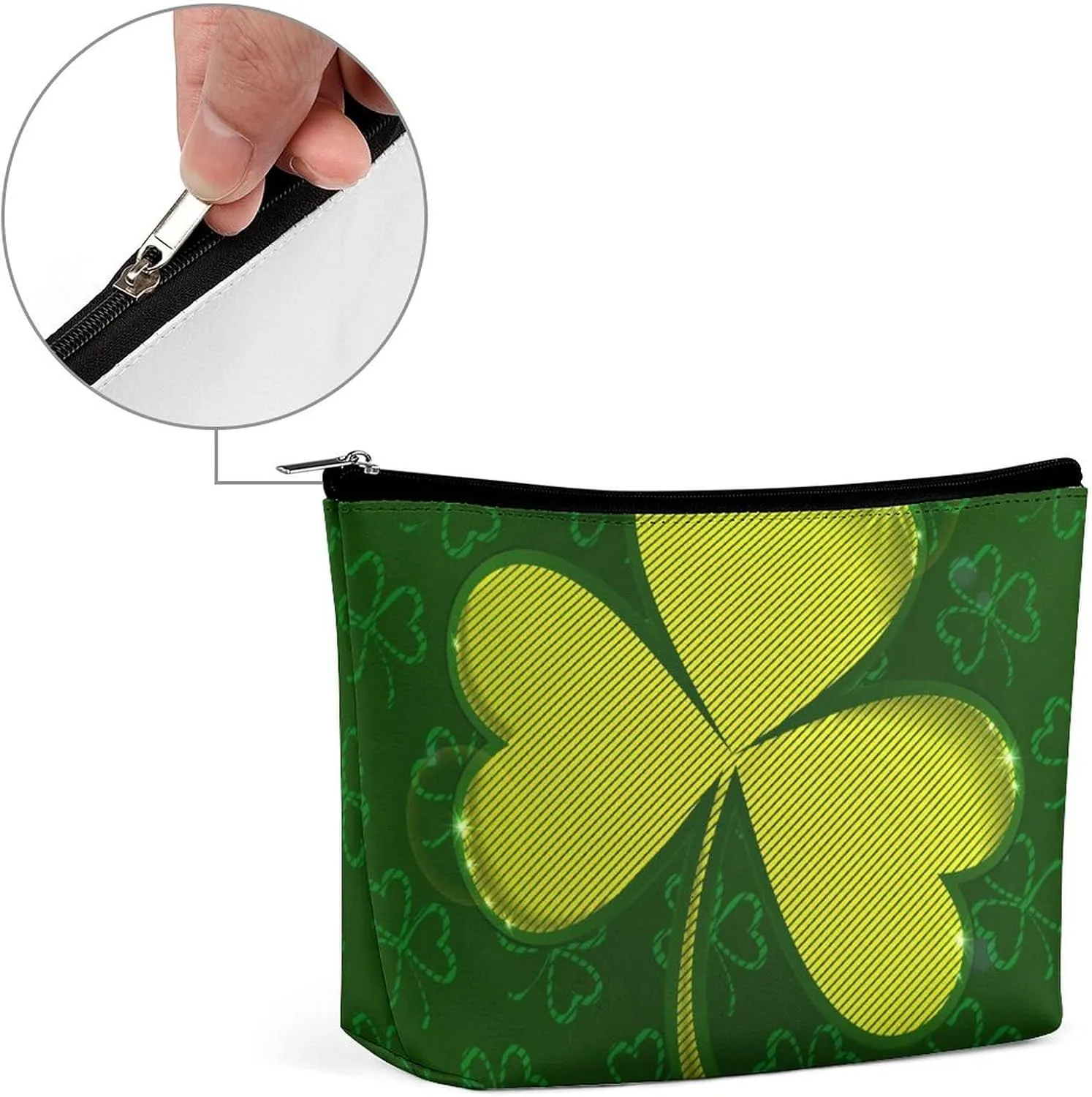 St Patrick's Day Makeup Bag,Personalized Cosmetic Bags for Women, Trefoil Makeup Pouch,PU Leather Waterproof Makeup Bag Organizer,Birthday Gift For mother