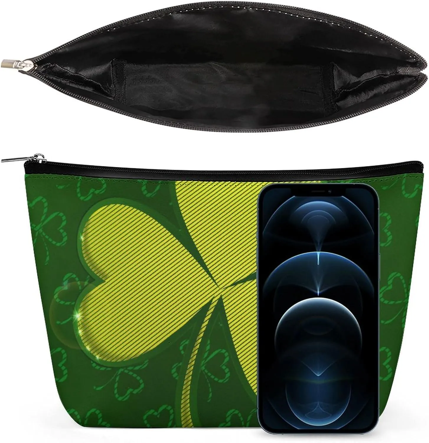St Patrick's Day Makeup Bag,Personalized Cosmetic Bags for Women, Trefoil Makeup Pouch,PU Leather Waterproof Makeup Bag Organizer,Birthday Gift For mother