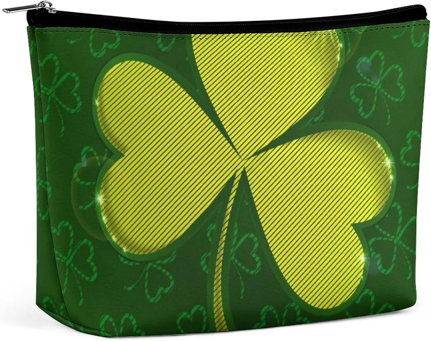 St Patrick's Day Makeup Bag,Personalized Cosmetic Bags for Women, Trefoil Makeup Pouch,PU Leather Waterproof Makeup Bag Organizer,Birthday Gift For mother