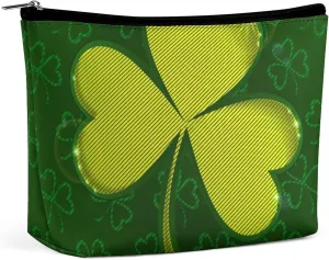 St Patrick's Day Makeup Bag,Personalized Cosmetic Bags for Women, Trefoil Makeup Pouch,PU Leather Waterproof Makeup Bag Organizer,Birthday Gift For mother