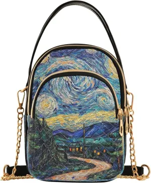 Starry Night Pine Multi Pockets Crossbody Bags for Women Zip Cell Phone Purse Wallet Bag with Detachable Shoulder Strap Travel Purse for Girls Women Trendy Gift Shopping Working Traveling