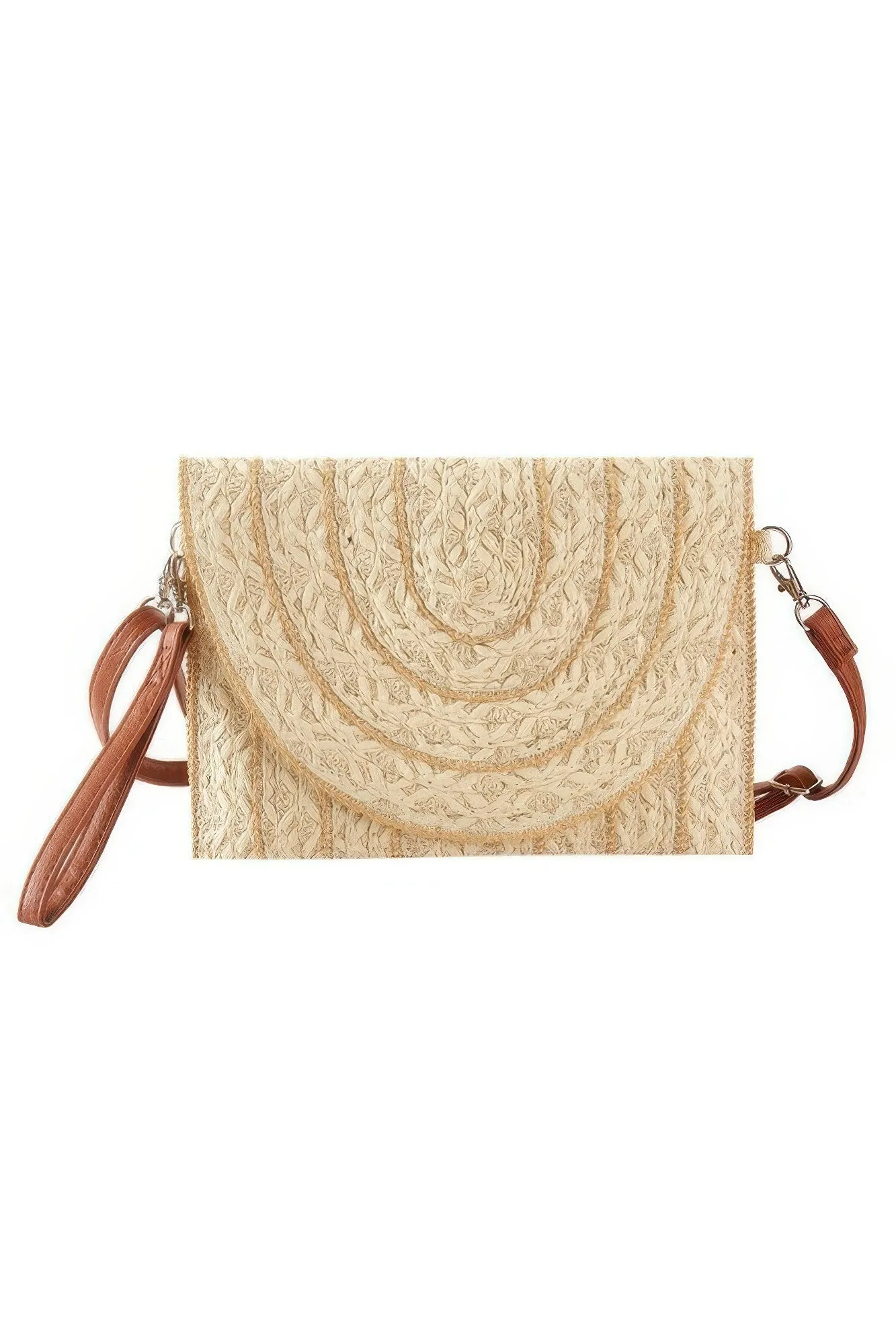 Stitch Detailed Straw Clutch & Crossbody Bag