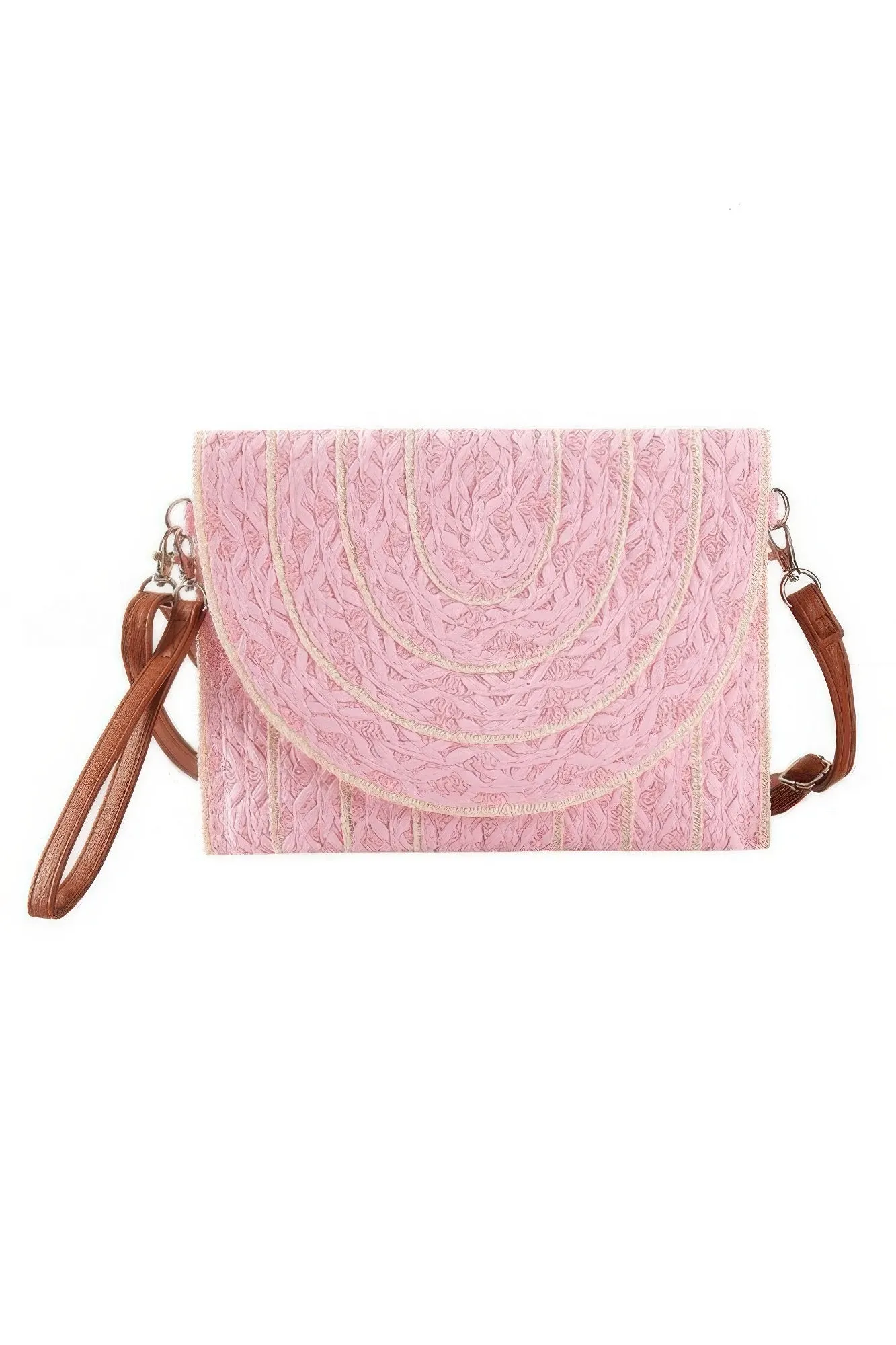 Stitch Detailed Straw Clutch & Crossbody Bag