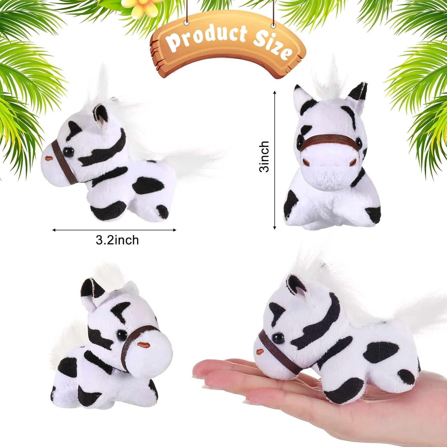 Stuffed Spotted Horse, 12 Pcs Assorted Toy Plushies, 3.2 Inch Mini Plush Animals Keychain Animal Party Favors with Detachable Chain for Christmas Farm Themed Birthday Party Supplies Classroom Awards