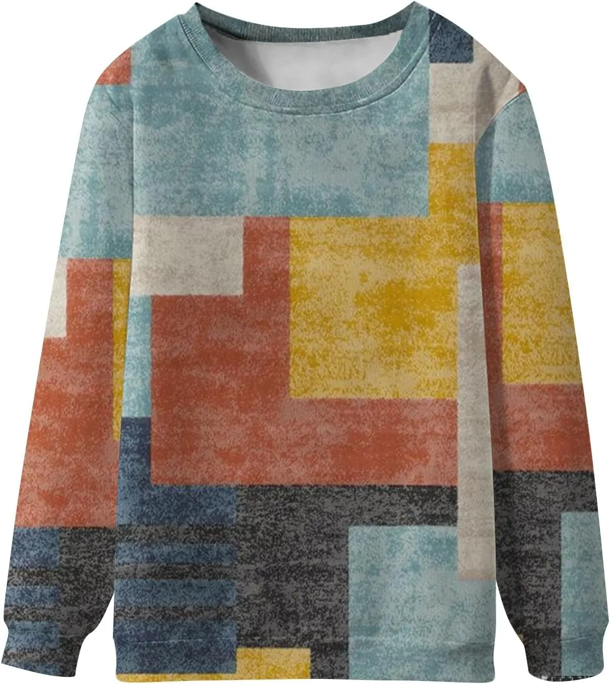 Stylish Patchwork Sweatshirt for Women Standard Fit Long Sleeve Crew Neck Pullover Striped Block Color Lightweight Blouse Top