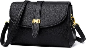 Stylish Small Crossbody Bag for Women - Leather Flap Purse & Handbag - Fashionable Shoulder Bag in Black