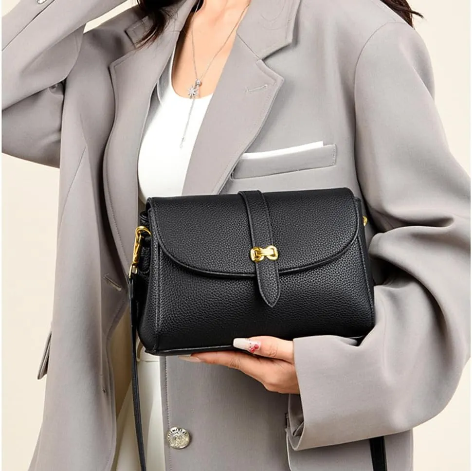 Stylish Small Crossbody Bag for Women - Leather Flap Purse & Handbag - Fashionable Shoulder Bag in Black
