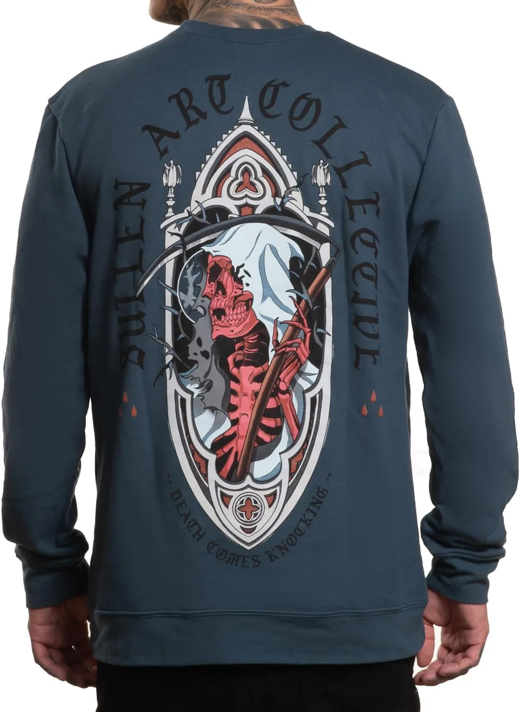 Sullen Men's Death Knocking Tattoo Lifestyle Graphic Long Sleeve Crew Neck Sweatshirt