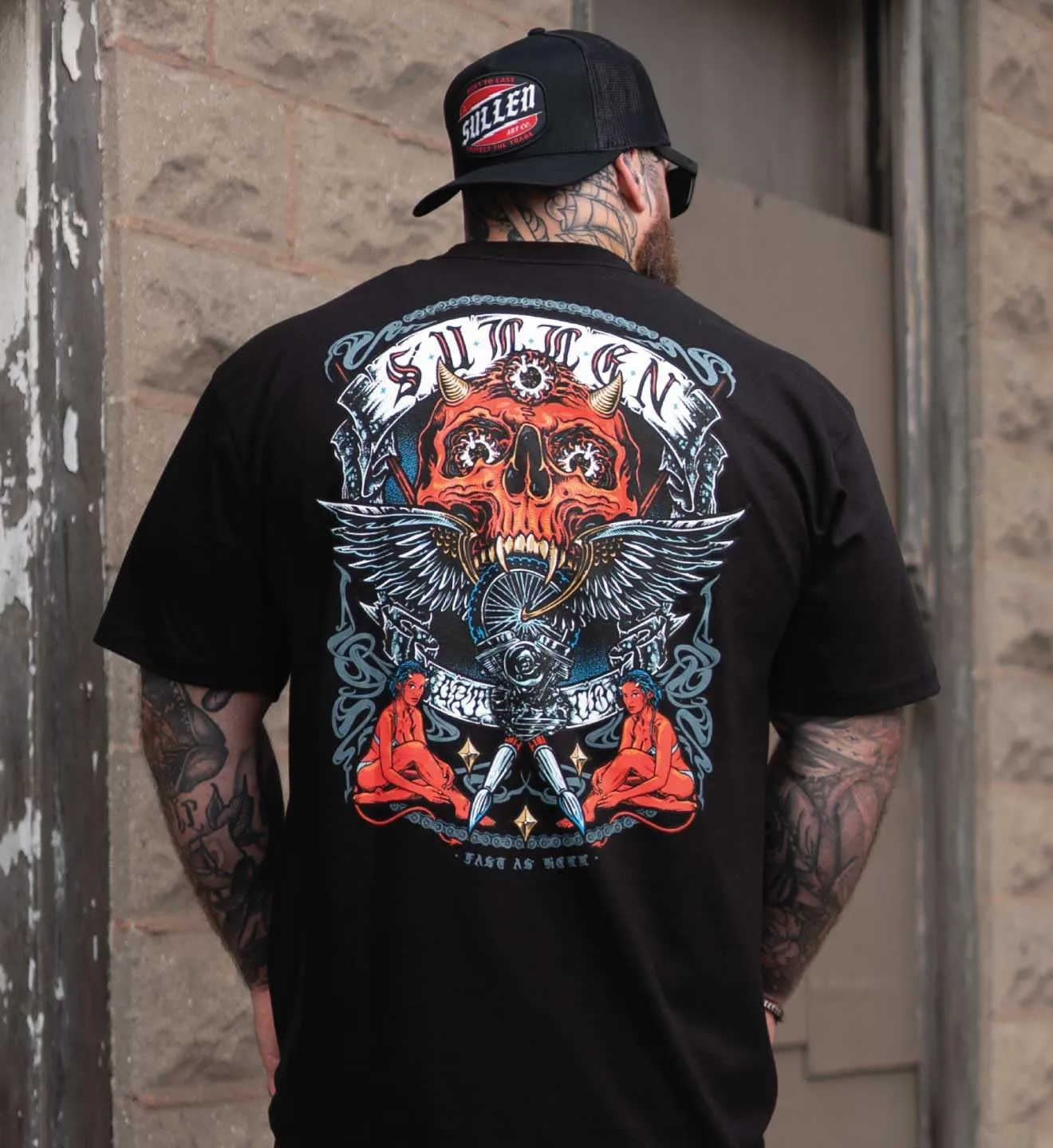 Sullen Men's Fast as Hell Hell on Wheels Capsule Tattoo Lifestyle Graphic Standard Short Sleeve Tee
