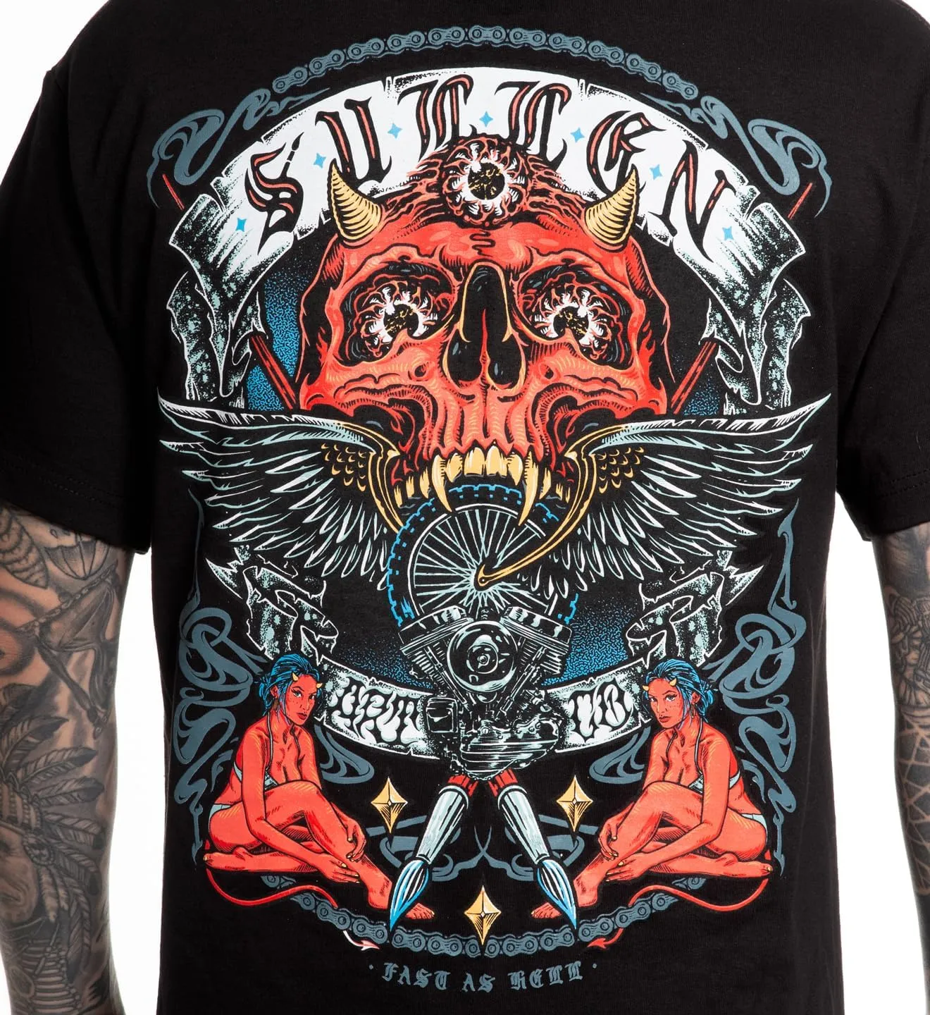 Sullen Men's Fast as Hell Hell on Wheels Capsule Tattoo Lifestyle Graphic Standard Short Sleeve Tee
