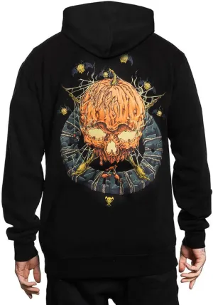 Sullen Men's Pumpkin Badge Tattoo Lifestyle Graphic Sulleween Capsule Long Sleeve Pullover Hooded Fleece Sweatshirt Black