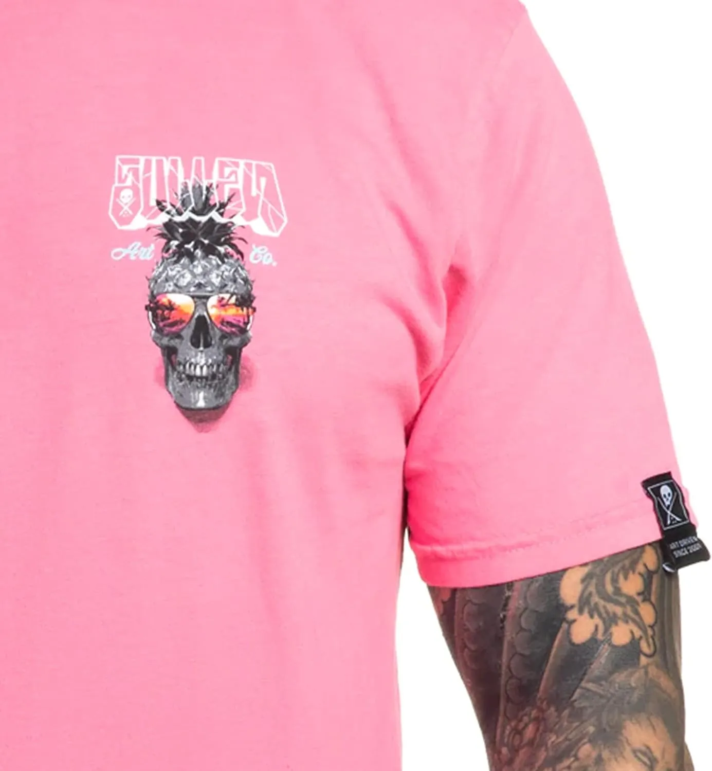 Sullen Pineapple Paradise Tattoo Lifestyle Graphic Short Sleeve Premium Tee Pink
