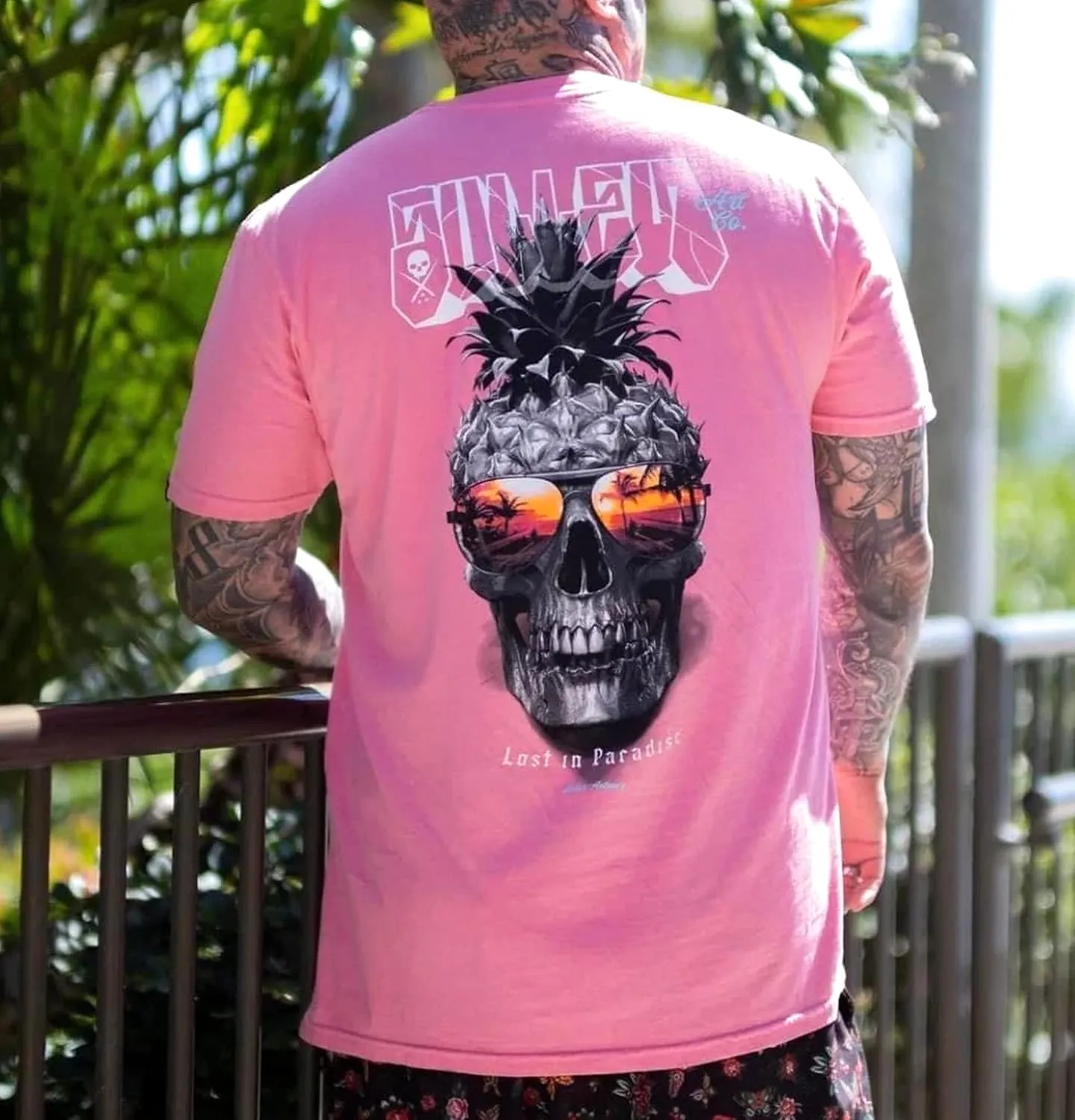 Sullen Pineapple Paradise Tattoo Lifestyle Graphic Short Sleeve Premium Tee Pink