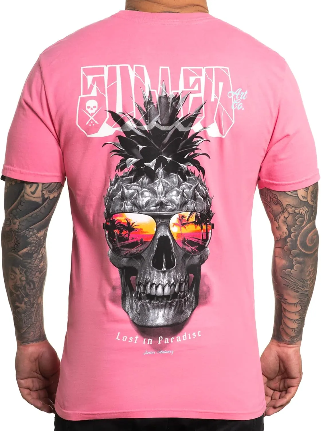 Sullen Pineapple Paradise Tattoo Lifestyle Graphic Short Sleeve Premium Tee Pink