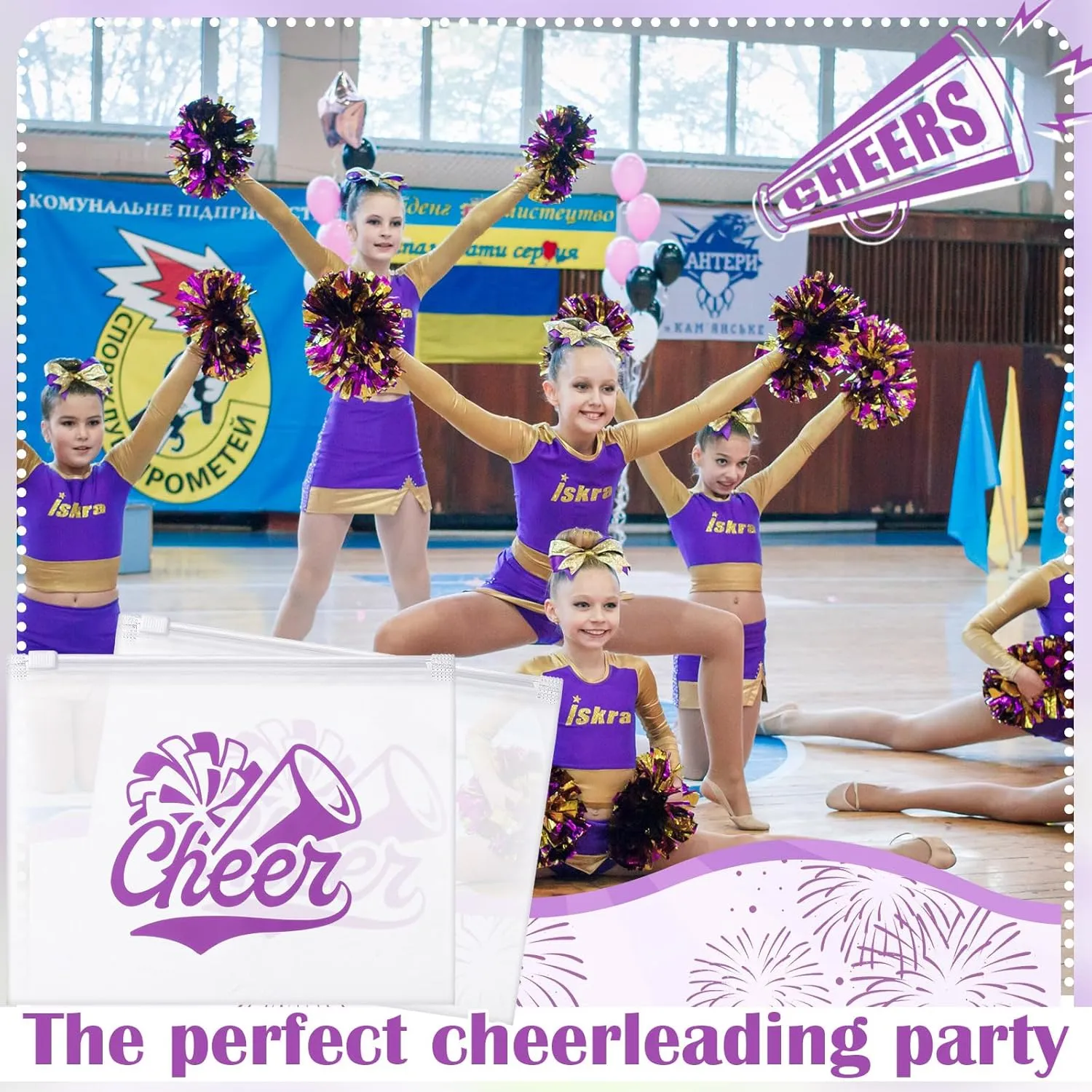 Sunnyray 60 Pcs Cheer Gifts Bulk Cosmetic Makeup Bags for Cheerleader Sport Team Inspirational EVA Bag Women Makeup Toiletry Bags Pouch with Zipper(Purple)