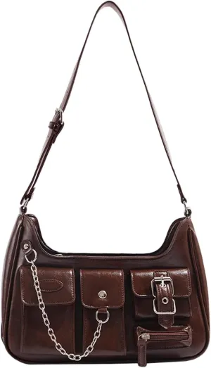 Sunwel Fashion Y2k Black Purse Goth Multi-Pockets Shoulder Bag Aesthetic Grunge Bag for Women