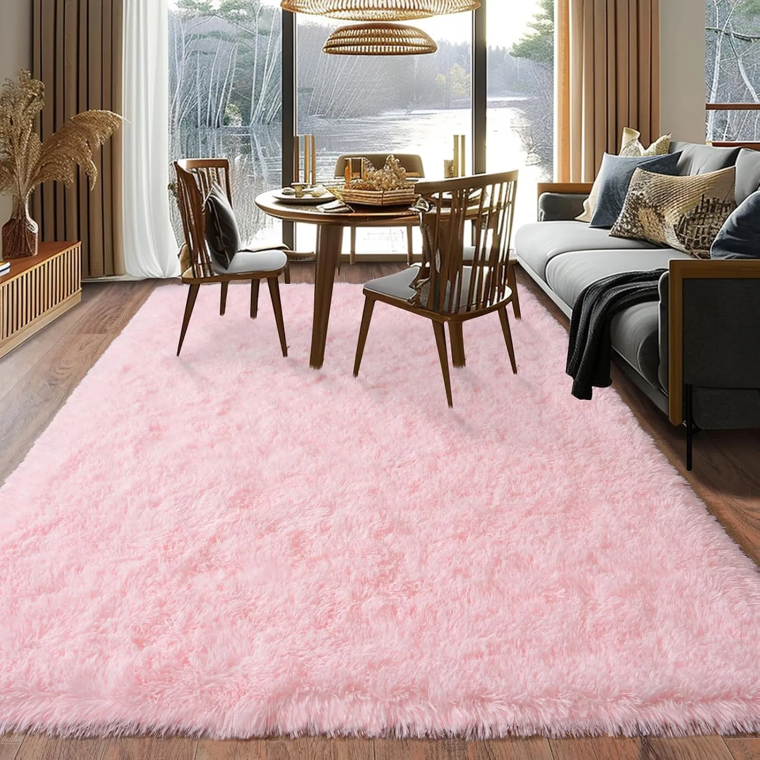 Super Fluffy Rug for Bedroom, Modern Shag Pink Area Rugs, Soft and Cozy Plush Carpet for Kids,Girls Boys and Teens Decorations for Living Room Dorm Nursery Classroom, 4x6 Feet