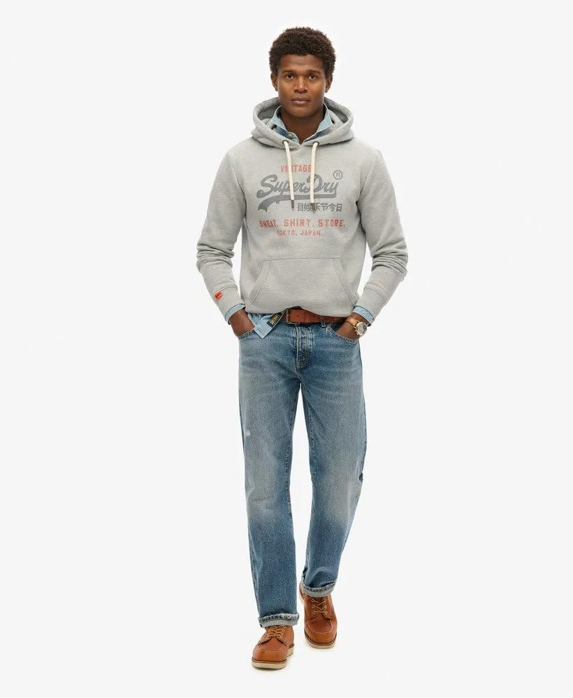 Superdry Men's Vintage Logo Heritage Relaxed Pullover Hoodie, College Grey Marl