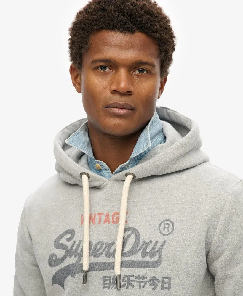 Superdry Men's Vintage Logo Heritage Relaxed Pullover Hoodie, College Grey Marl