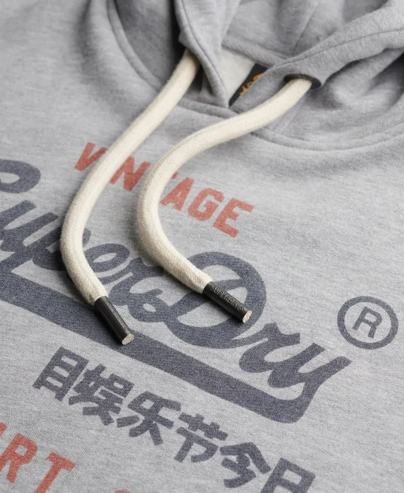 Superdry Men's Vintage Logo Heritage Relaxed Pullover Hoodie, College Grey Marl