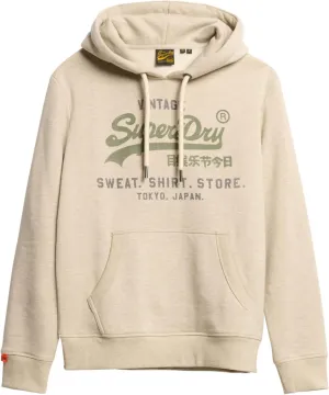 Superdry Men's Vintage Logo Heritage Relaxed Pullover Hoodie, Pelican Beige Marl