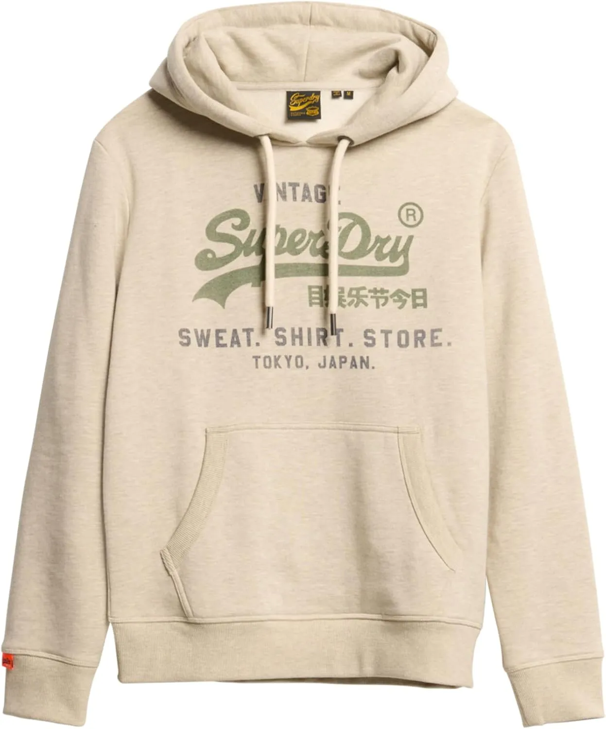 Superdry Men's Vintage Logo Heritage Relaxed Pullover Hoodie, Pelican Beige Marl
