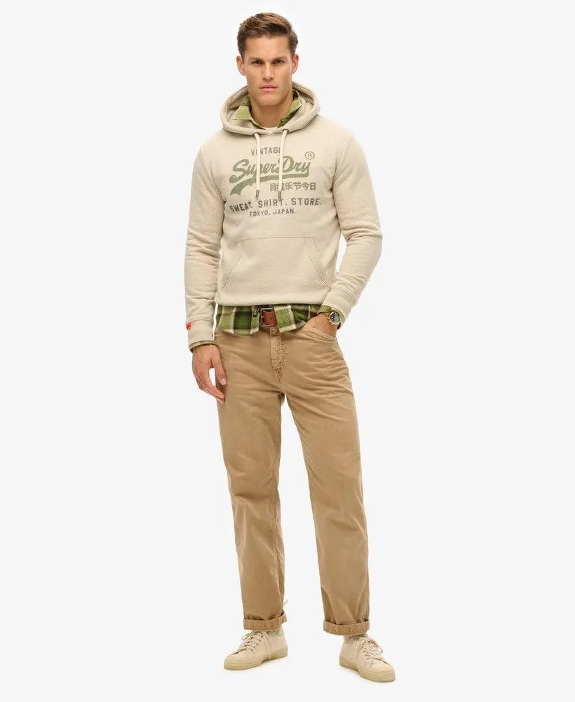 Superdry Men's Vintage Logo Heritage Relaxed Pullover Hoodie, Pelican Beige Marl