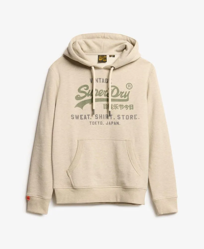 Superdry Men's Vintage Logo Heritage Relaxed Pullover Hoodie, Pelican Beige Marl