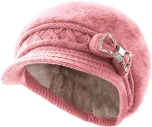 Surblue Lady Knit Newsboy Cap Beret Hats s Crystal Bow Angora Plush Winter Beanie Crochet