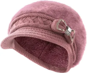 Surblue Lady Knit Newsboy Cap Beret Hats s Crystal Bow Angora Plush Winter Beanie Crochet