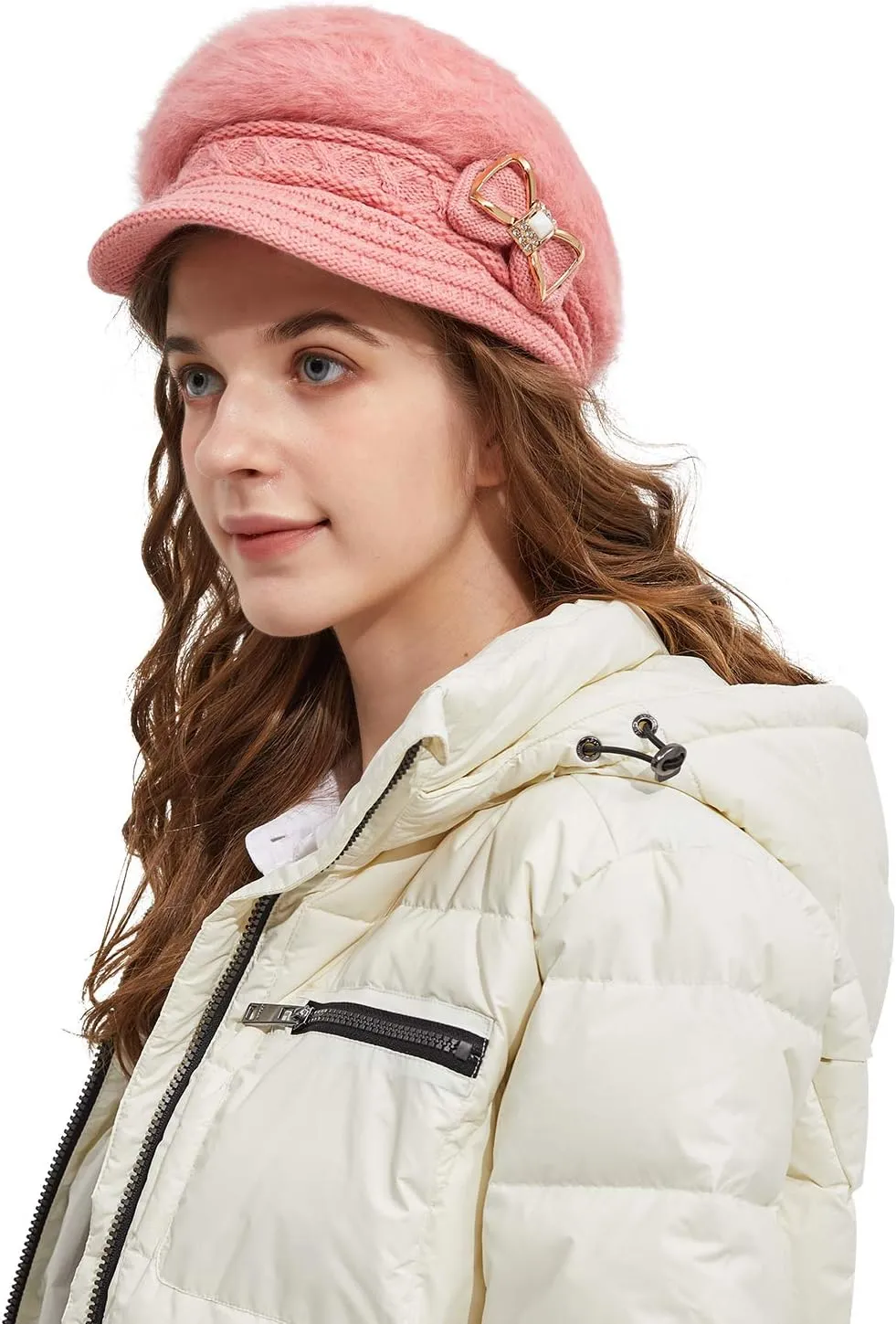 Surblue Lady Knit Newsboy Cap Beret Hats s Crystal Bow Angora Plush Winter Beanie Crochet