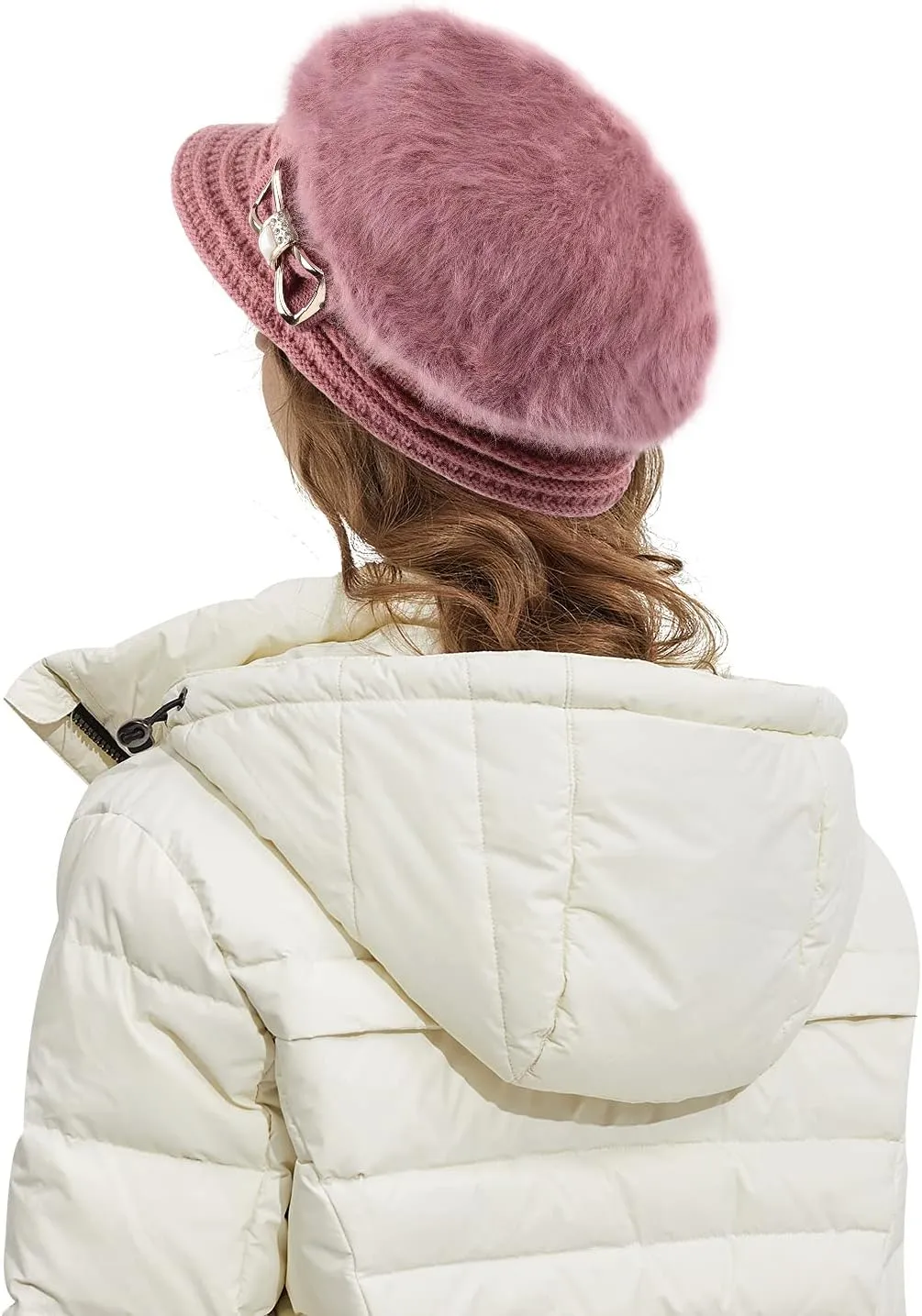 Surblue Lady Knit Newsboy Cap Beret Hats s Crystal Bow Angora Plush Winter Beanie Crochet