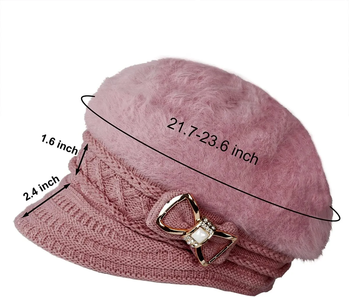 Surblue Lady Knit Newsboy Cap Beret Hats s Crystal Bow Angora Plush Winter Beanie Crochet