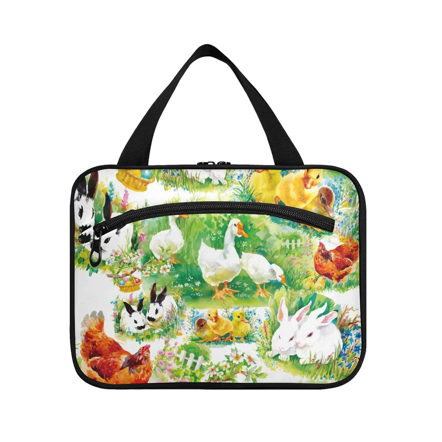 susiyo Farm Ducklings Chickens Hares Toiletry Bags with Hanging Hook Foldable Cosmetic Bag Travel Accessories- Large