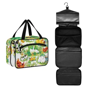 susiyo Farm Ducklings Chickens Hares Toiletry Bags with Hanging Hook Foldable Cosmetic Bag Travel Accessories- Large