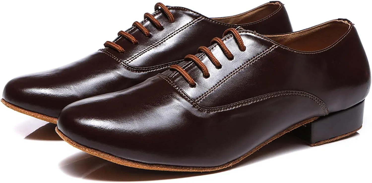 SWDZM Men's Leather Dance Shoes Standard Latin Ballroom Tango Modern Professional Practice Dance Shoes