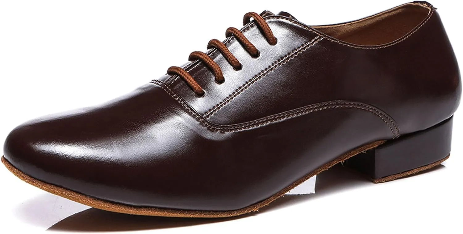 SWDZM Men's Leather Dance Shoes Standard Latin Ballroom Tango Modern Professional Practice Dance Shoes