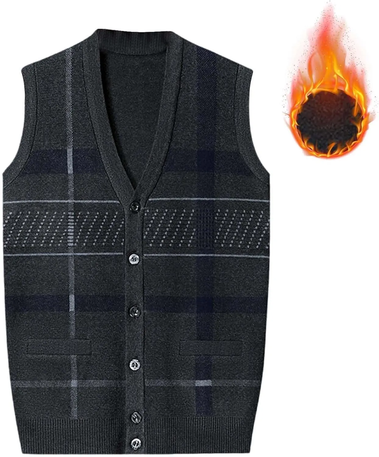 Sweater Vest for Men Sleeveless V Neck Button Down Knitwear Casual Slim Fit Striped Pullover Knit Sweater Fall Vests